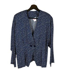 Vintage 90s Blue White Dots Button Up Blazer Large